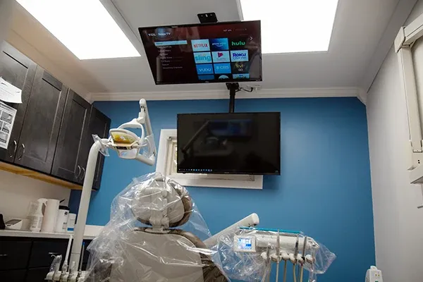 Dental chair with tv as entertainment