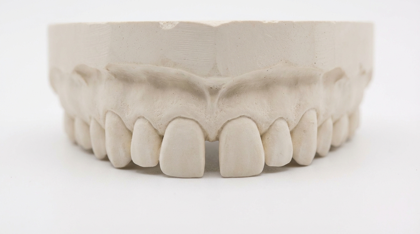 A dental model showing a visible gap between two front teeth